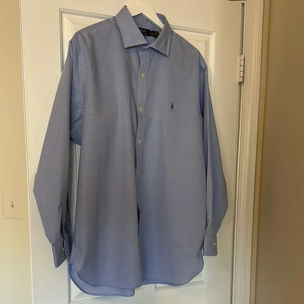 Polo by Ralph Lauren Classic Fit Blue Micro-Check Dress Shirt